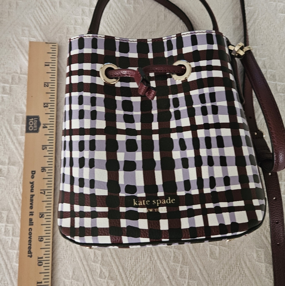 Kate Spade Black and White Crossbody Bag with Plaid Design
